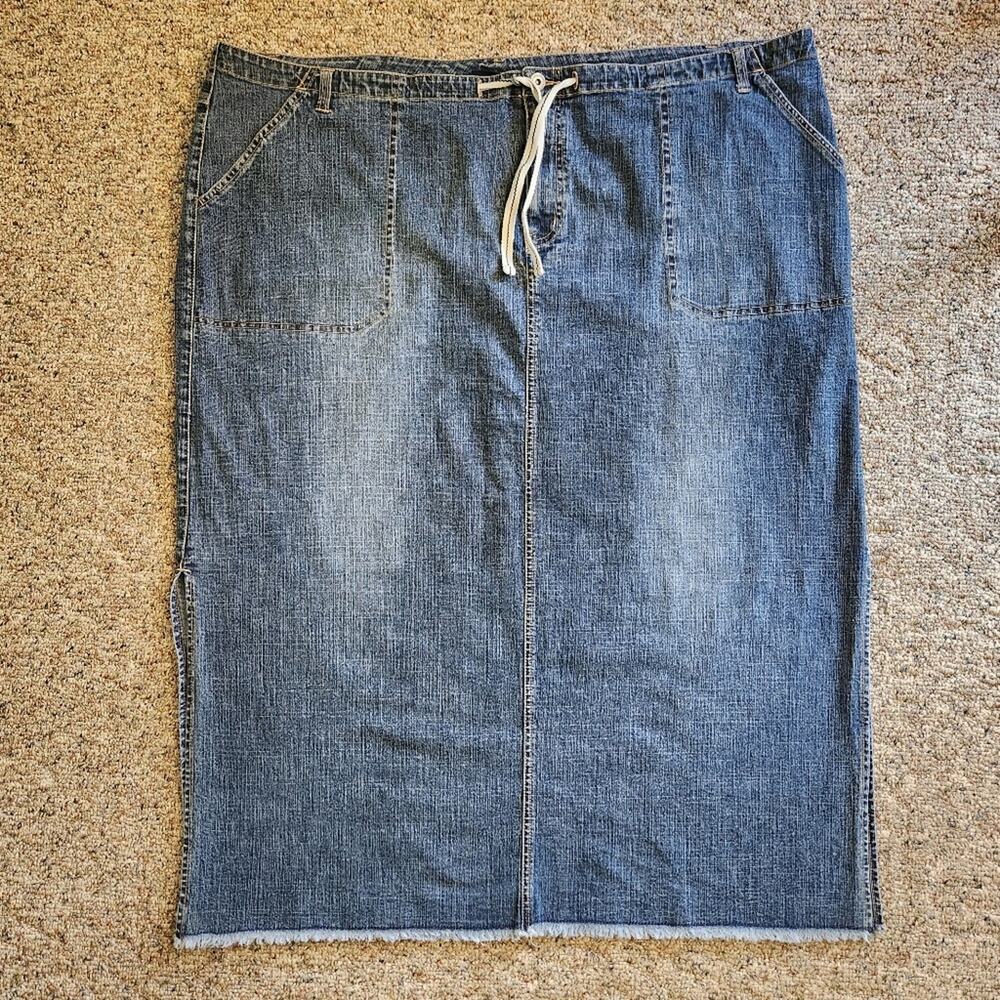 Venezia Jeans raw hem denim midi skirt 22W